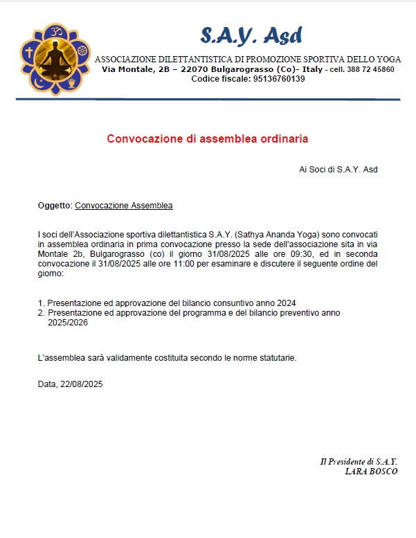 CONVOCAZIONE ASSEMBLEA ORDINARIA  SOCI 2025